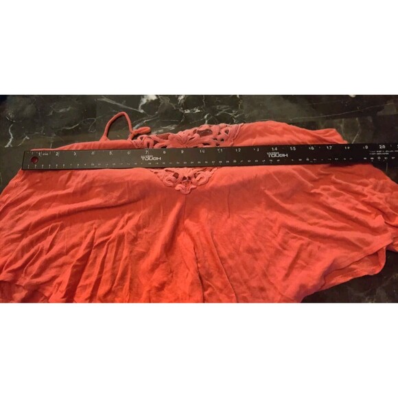 Monteau Womens Cropped Tank Spaghetti Strap Top Lace Detail Coral Medium M Top - Picture 10 of 10